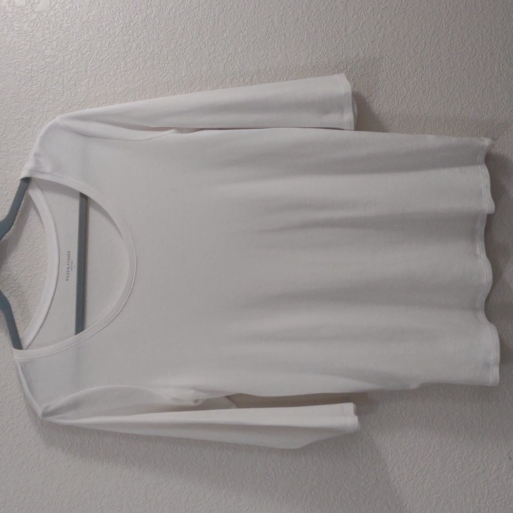 Eileen Fisher 3/4 sleeve white cotton top, size large